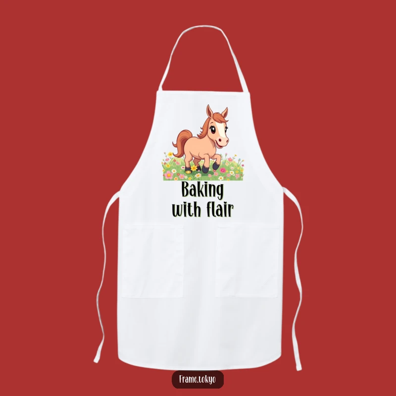 Funny Excited Horse Flower Field Apron: Cook with Playful Spirit!