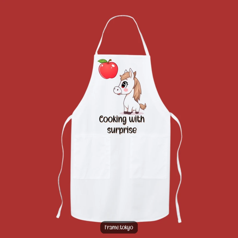 Funny Surprised Horse Giant Apple Apron - Kitchen Equine Surprise Gift