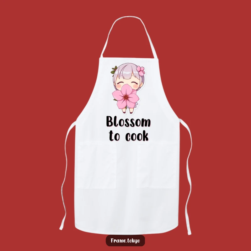 Funny Cherry Blossom Apron: Chef Character Bloom Design, Kitchen Humor & Gift