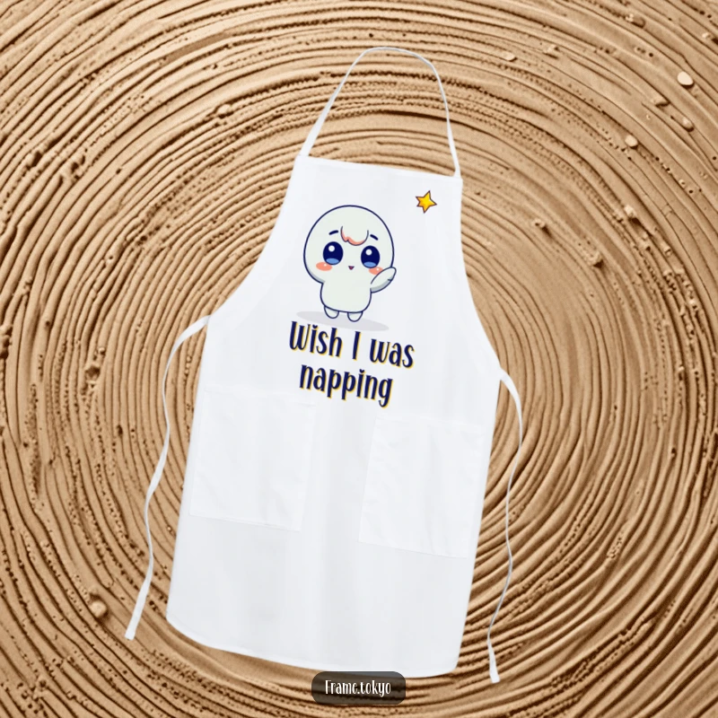 Funny star gazer apron featuring a character with wide eyes pointing at a glowing falling star, inspiring cosmic dreams.
