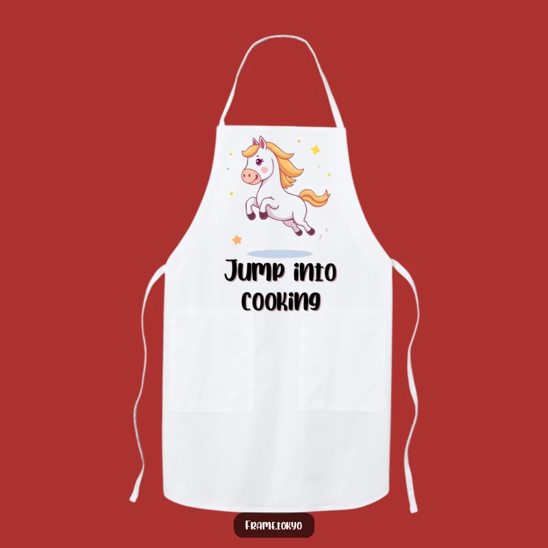 Funny Happy Jumping Horse Stars Apron - Energetic Equine Kitchen Gift