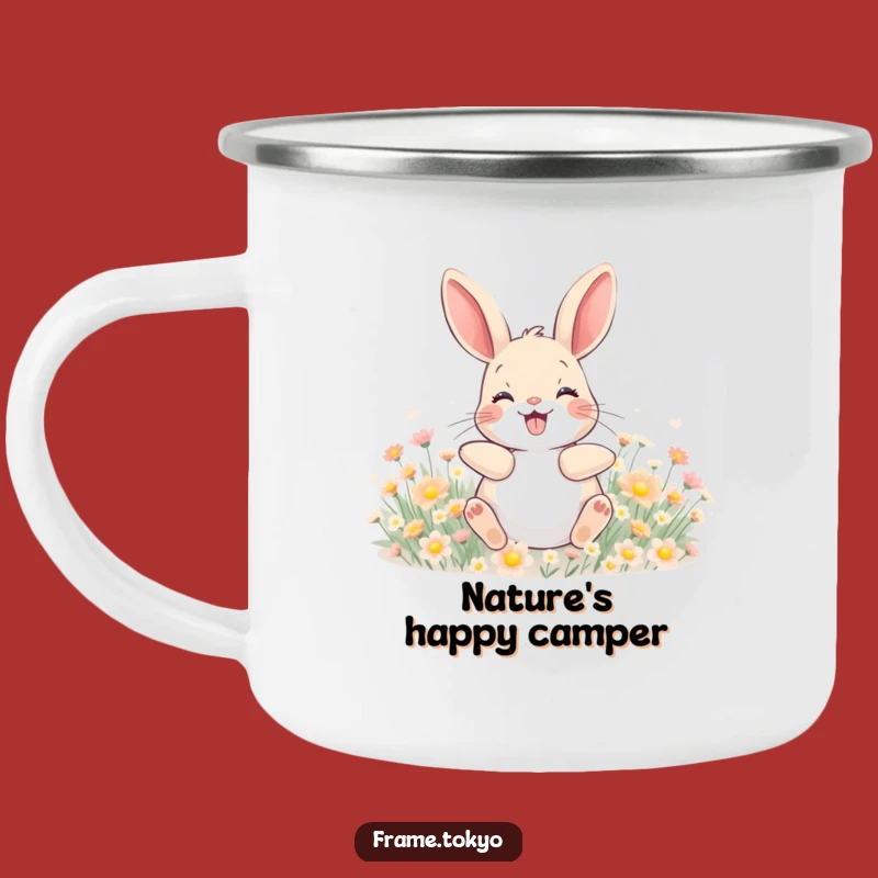 Funny Happy Rabbit Flower Rolling Camping Mug - Durable and Hilarious Nature Companion