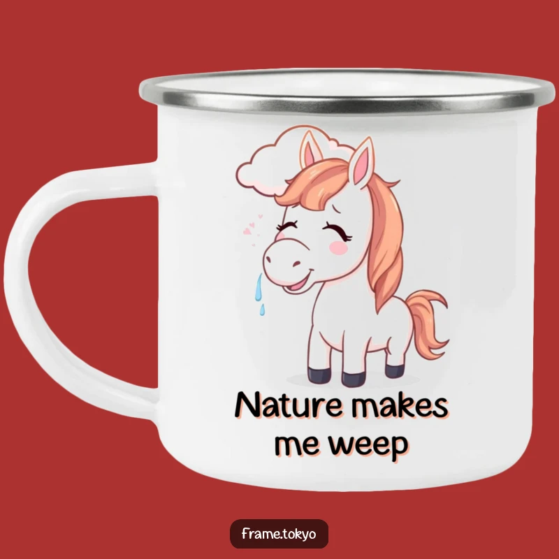 Funny Joyful Horse Smiling Cloud Camping Mug - Outdoor Equine Bliss Gift