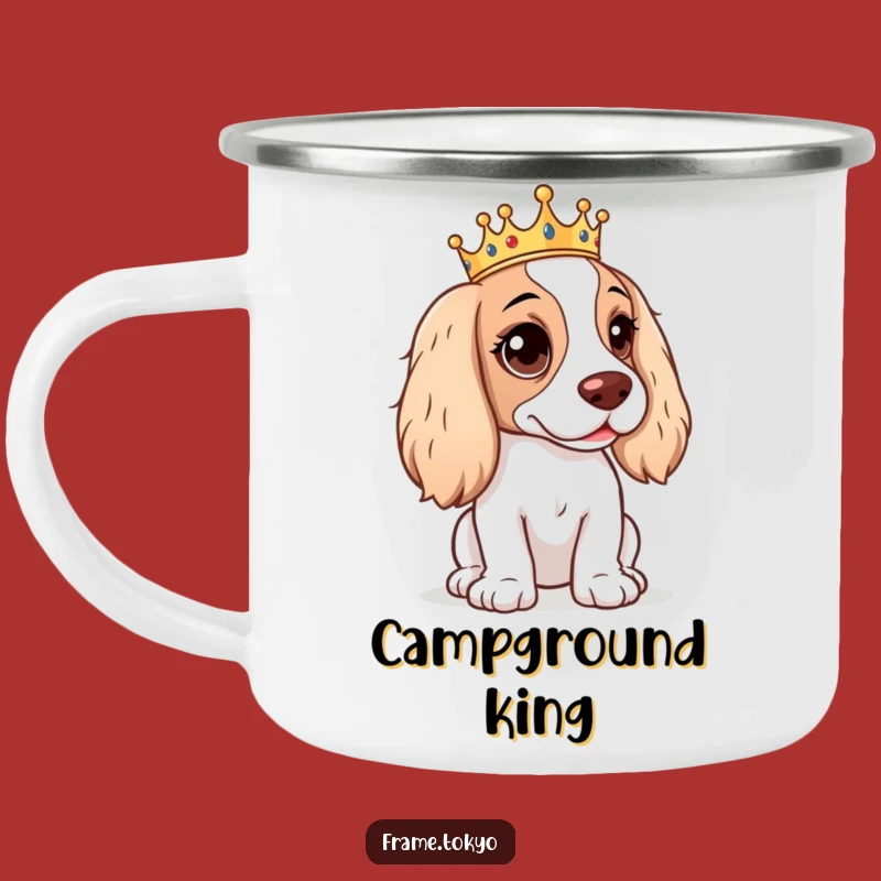 Funny Mischievous Spaniel Camping Mug: Royal Adventures!
