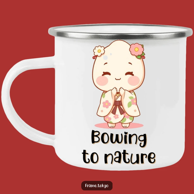 Funny Mochi Camping Mug: Happy Bows in Floral Kimono!