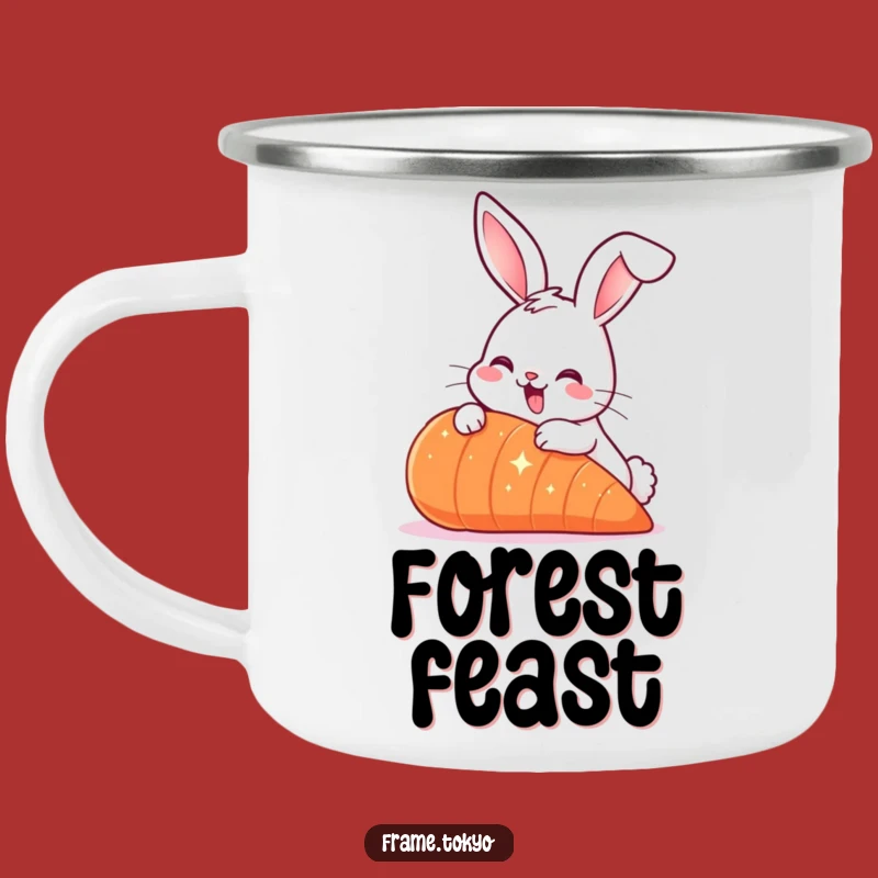 Funny Smiling Rabbit Carrot Camping Mug: Giant Snack Adventure
