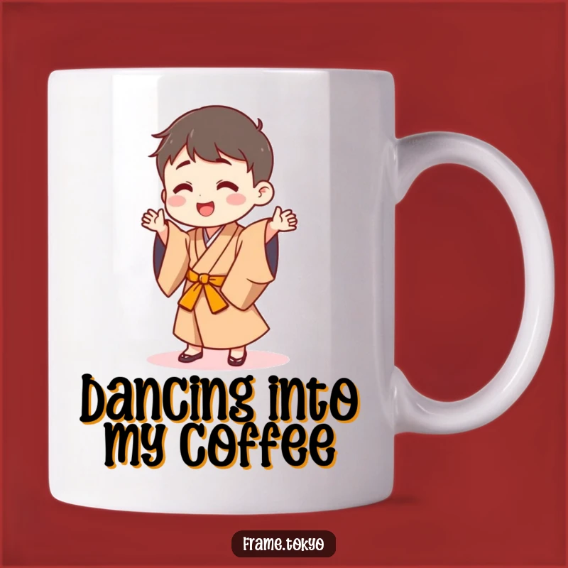 Funny Japanese Robe Dancer Mug: Happy Character Dance, Whimsical Funny Gift