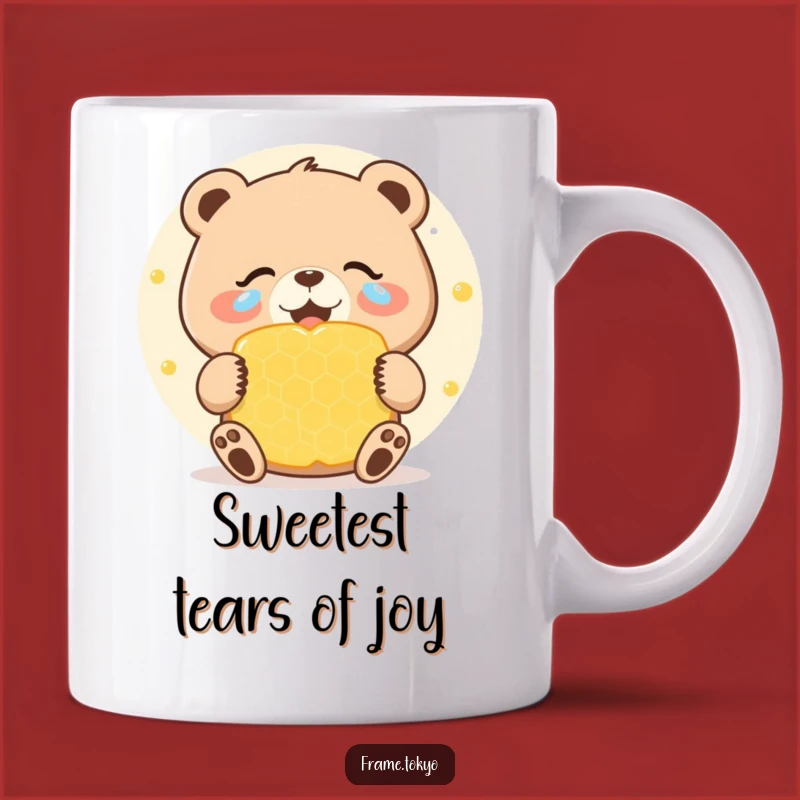Funny Bear Honeycomb Mug: Joyous Tears Celebration Design, Perfect Sweet Treat Gift
