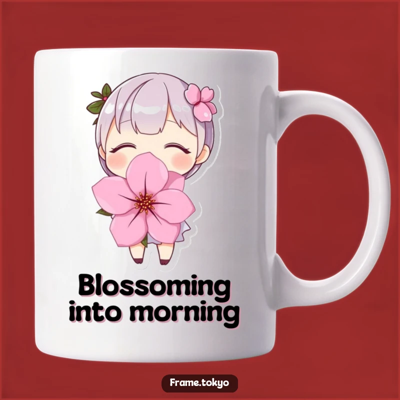 Funny Cherry Blossom Hug Mug: Adorable Character Smile Design, Perfect Gift Idea