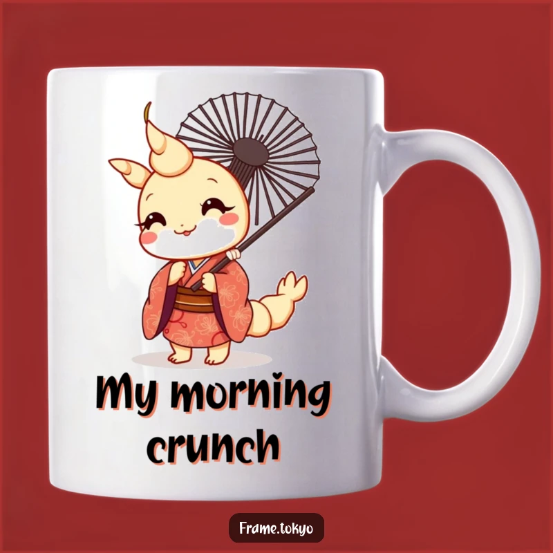 Funny Kawaii Tempura Shrimp Kimono Fan Mug - Adorable Japanese Food Gift