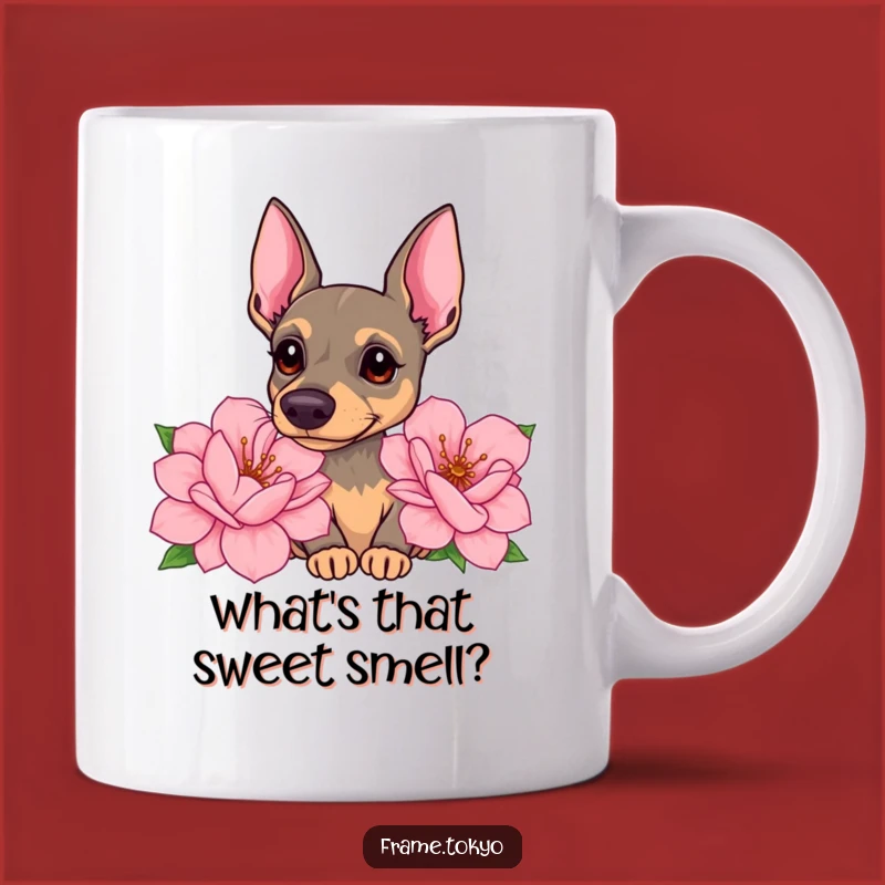 Funny Pinscher Flower Mug: Curious Canine Curiosity for Dog Lovers