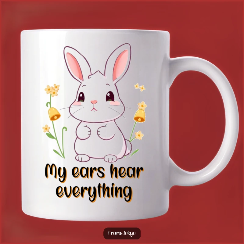 Funny Rabbit Listening to Flower Chimes Mug - A Whimsical Gift for Nature Lovers