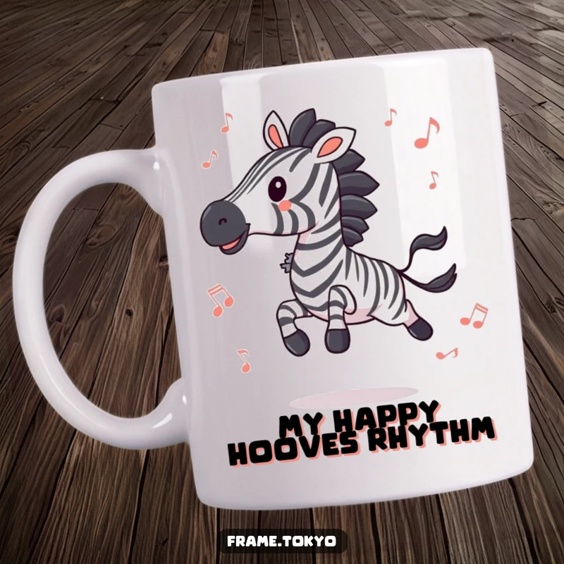 Funny zebra leaping ecstatically amidst colorful abstract musical notes, celebrating pure joy and rhythm, a perfect gift for music lovers.