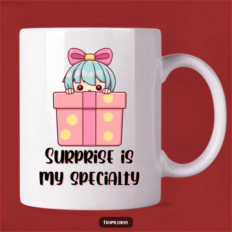 Funny Gift Mug: Peeking Character Behind Gift Box - Perfect Surprise Present Mug