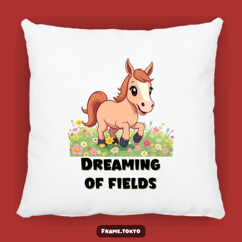 Funny Excited Horse Flower Field Pillow: Cuddle Up with Nature's Joy!