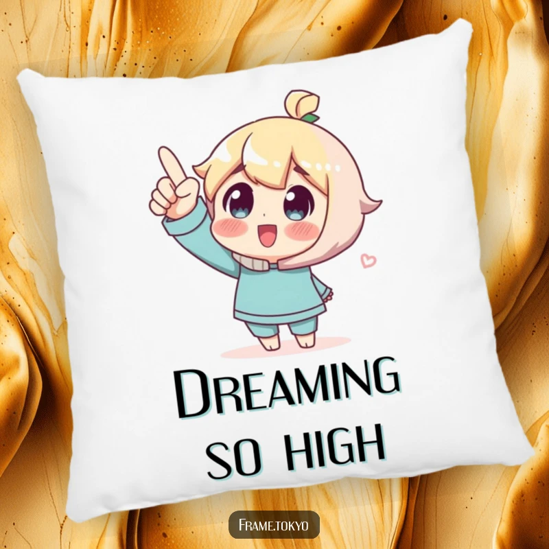 Funny Pillow with a character pointing upwards in wonder, perfect for adding cozy inspiration and a touch of magic.