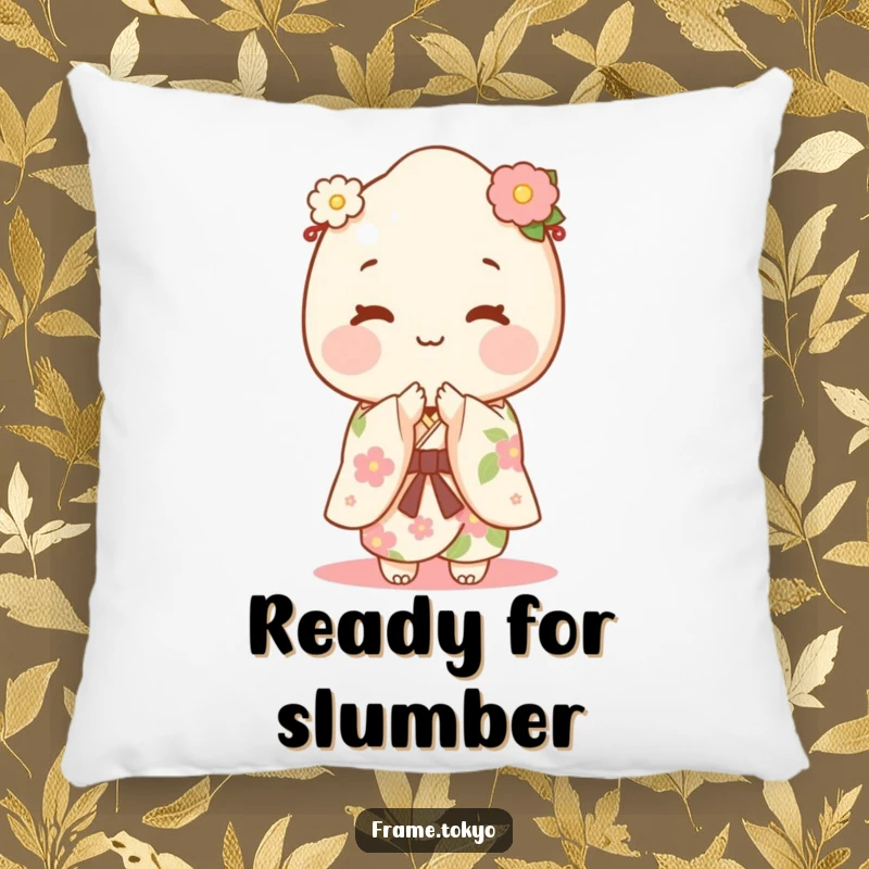 Happy mochi character wearing a kimono and bowing gracefully, providing comfort and a touch of sweetness.