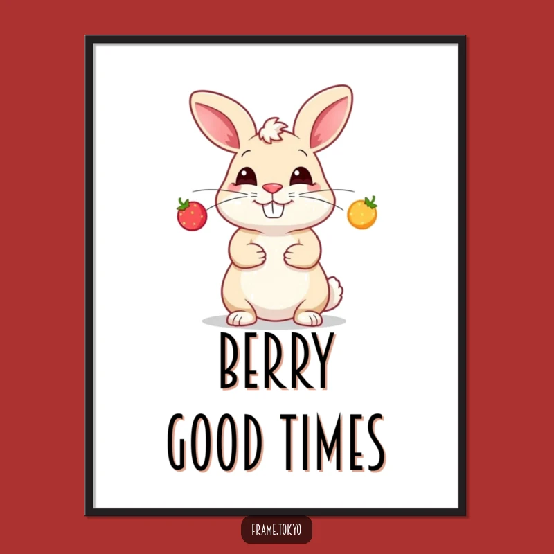 Funny Rabbit Berry Juggling Digital Art - Whimsical Printable for Instant Cheer