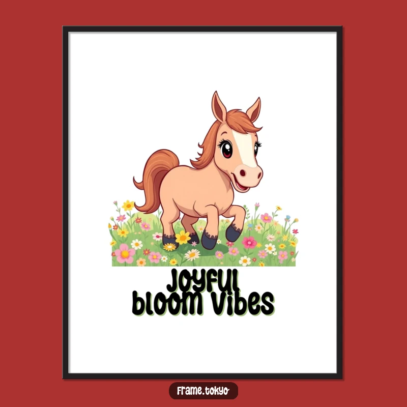 Funny Excited Horse Flower Field Digital Print: Instant Nature's Bliss!