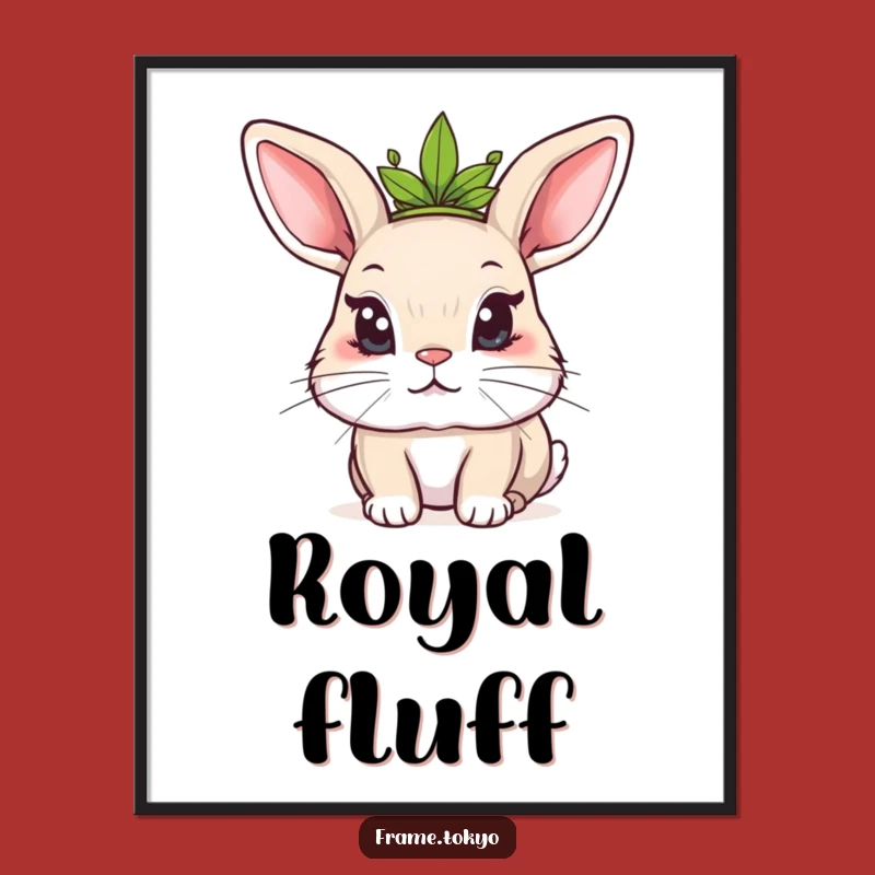Funny Kawaii Rabbit Digital Print: Mischievous King Art, Leafy Crown Decor