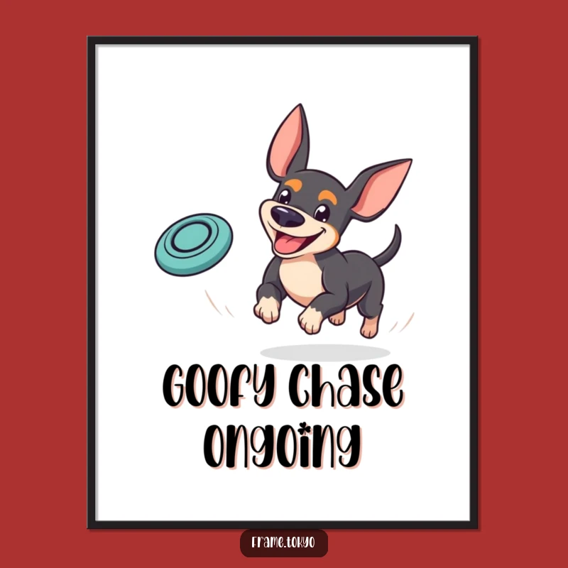 Funny Pinscher Frisbee Digital Art: Instant Fun for Your Walls