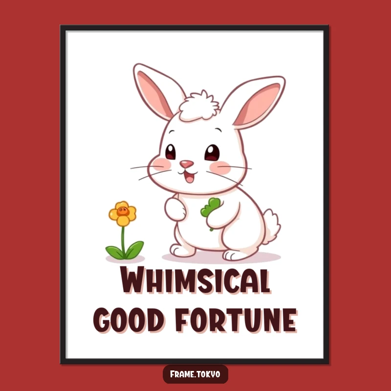Funny Rabbit Clover Chaser Digital Art - Instant Whimsical Decor for Good Luck