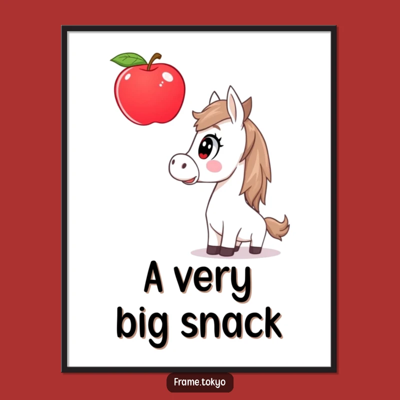 Funny Surprised Horse Giant Apple Digital Art - Whimsical Equine Decor Gift