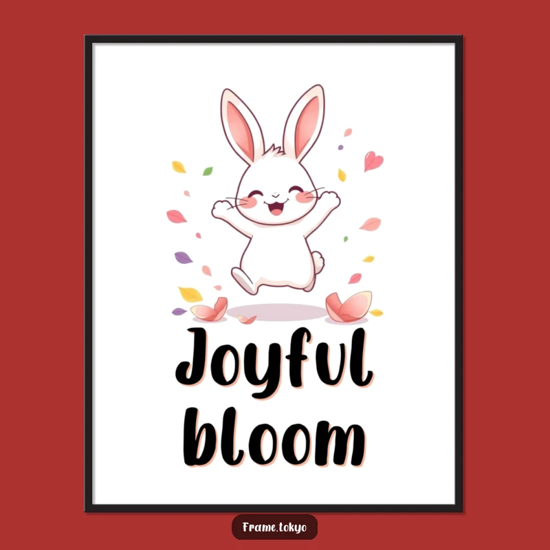 Funny Kawaii Rabbit Digital Print: Joyful Leap Art, Petal Shower Decor