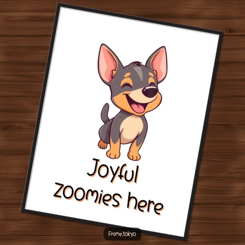 Funny pinscher digital art print capturing a dog happily barking with its tail wagging furiously, radiating infectious joy.