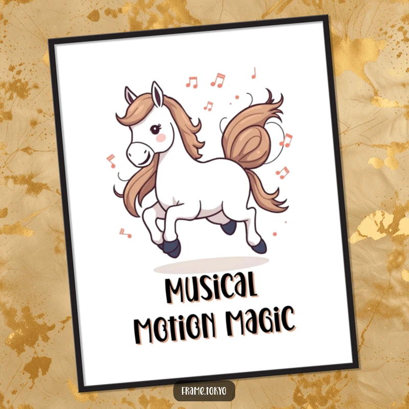 Funny musical horse gallop digital art print, a downloadable piece that beautifully captures the dynamic fusion of equestrian movement and musical harmony.
