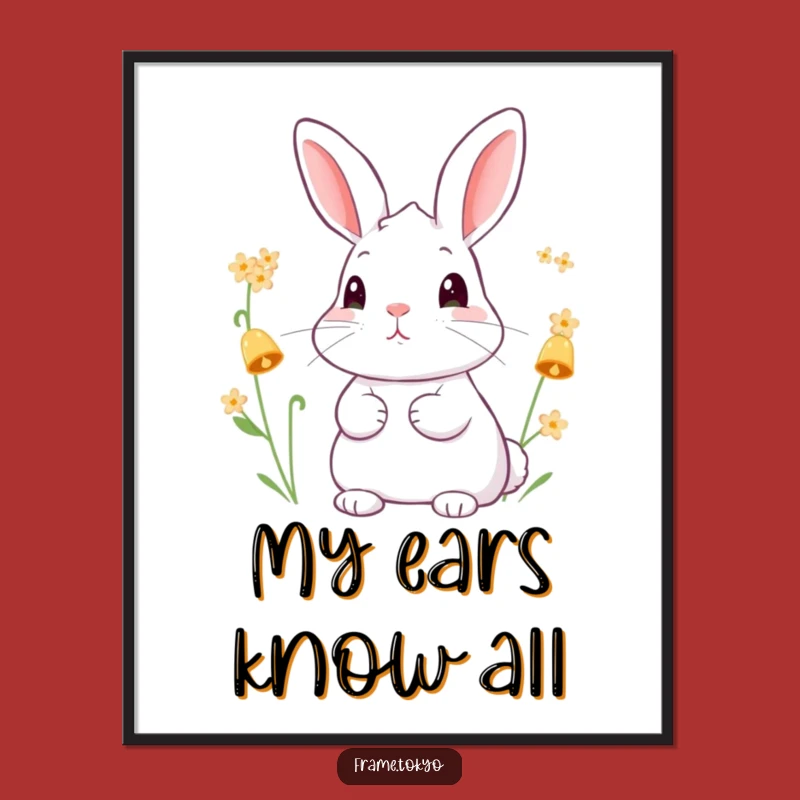 Funny Rabbit Flower Chime Digital Art - Whimsical Printable Decor for Instant Joy