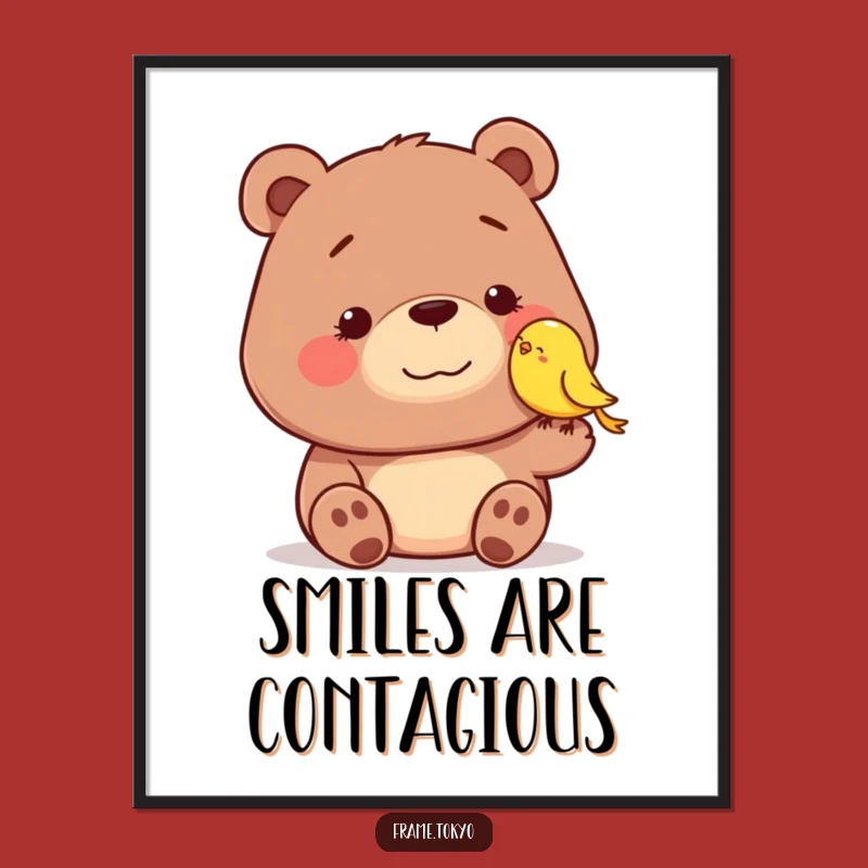 Funny Bear & Bird Digital Print: Dopey Smile Art, Instant Humorous Download Gift