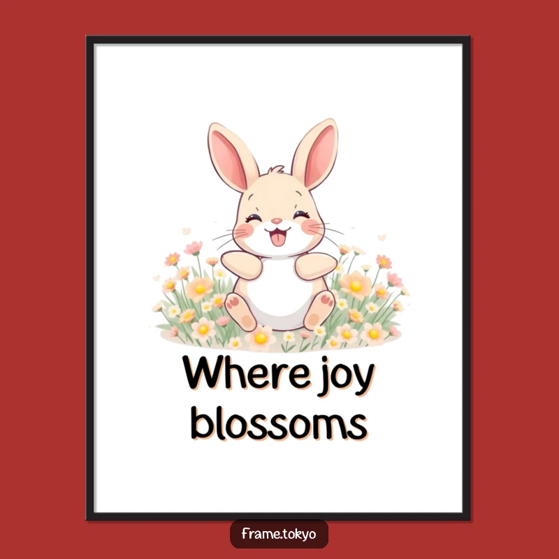 Funny Happy Rabbit Flower Rolling Digital Art - Instant Whimsical Decor for Joy