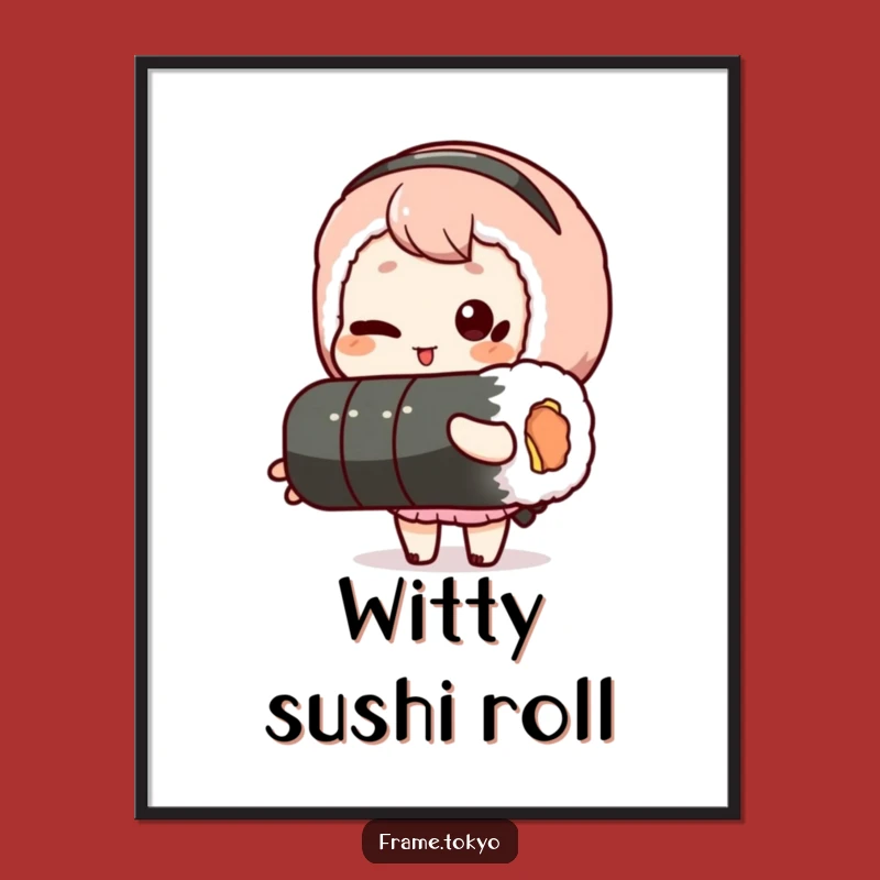 Funny Winking Sushi Roll Digital Art - Instant Playful Wall Decor Download