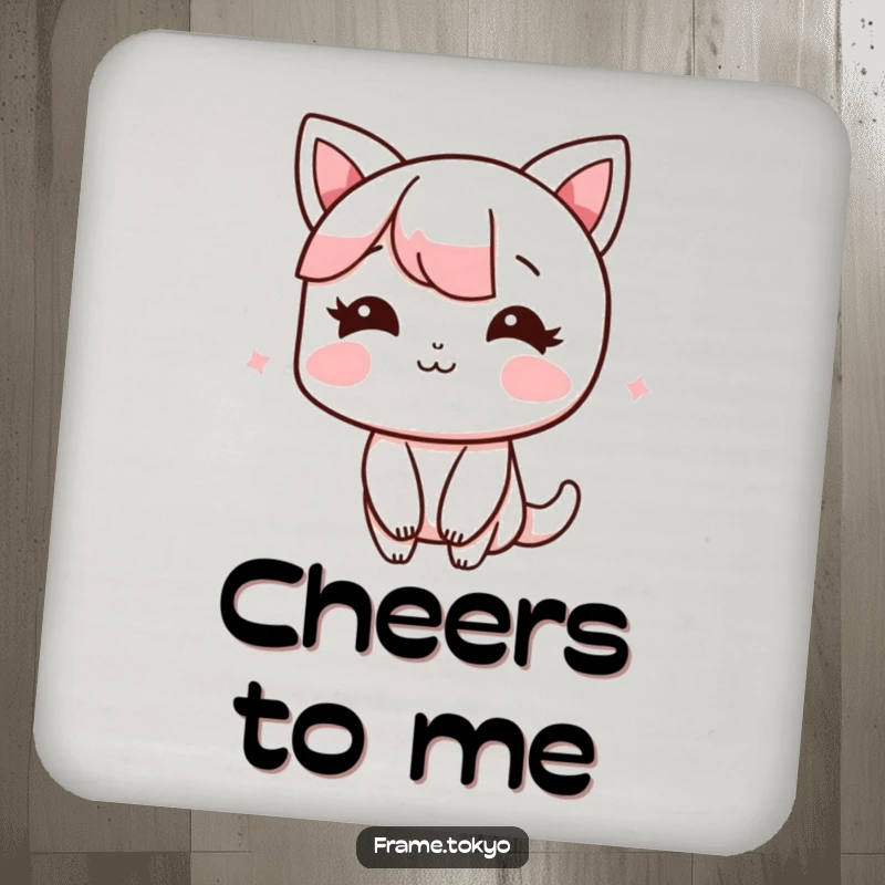 Funny Drink Coasters featuring a character blushing with a shy smile, perfect for adding sweet charm to drink settings.