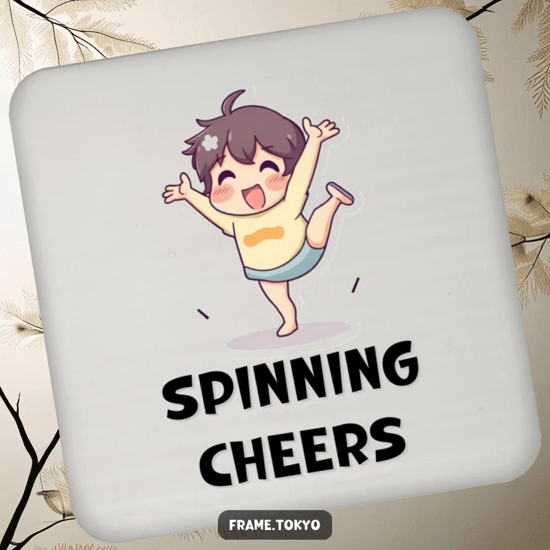 Funny Drink Coasters featuring a character doing a cartwheel with energetic enthusiasm, perfect for adding fun to drink settings.