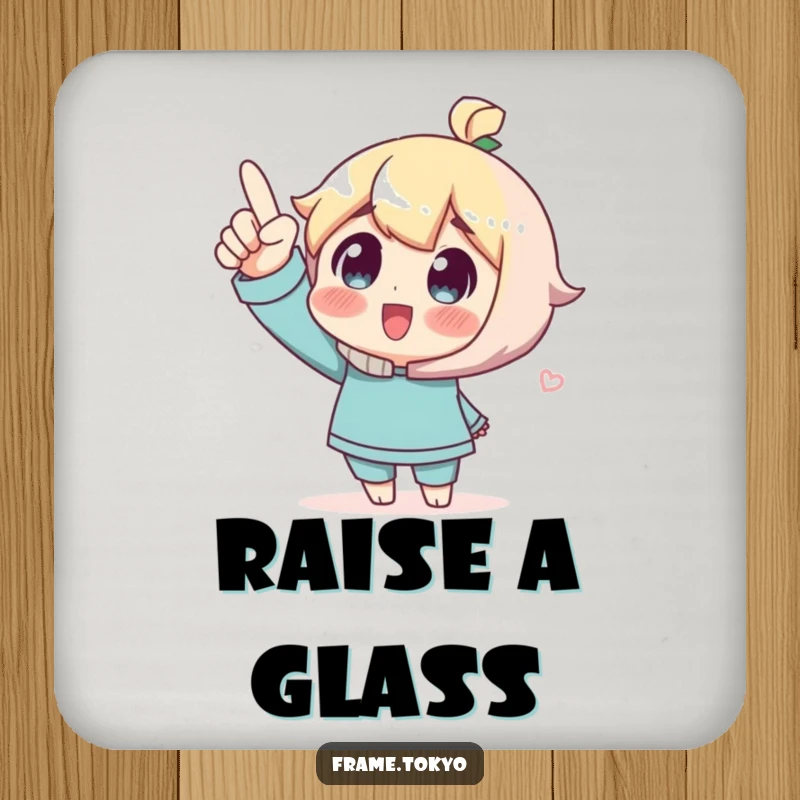 Funny Drink Coasters featuring a character pointing upwards with wonder, perfect for adding inspiration to drink settings.