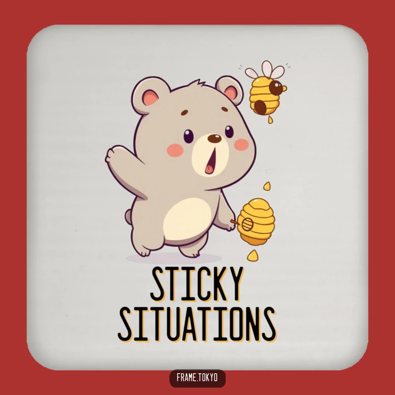 Funny Surprised Bear Beehive Drink Coaster: Protect Surfaces with Humor!