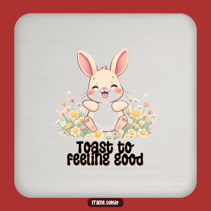 Funny Happy Rabbit Flower Rolling Drink Coaster - Protect Surfaces with Hilarious Joy