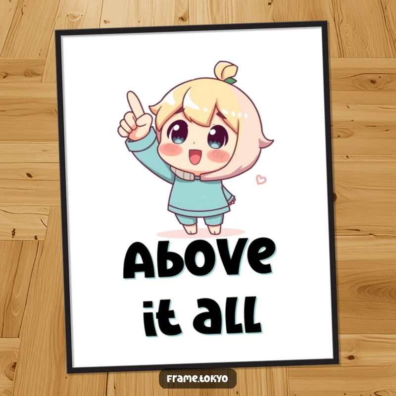 Funny Poster showcasing a character pointing upwards with a look of pure wonder and excitement, adding whimsical art to rooms.