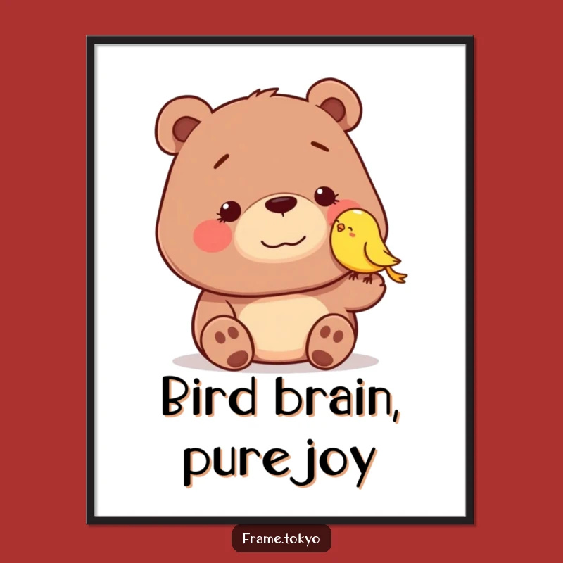 Funny Bear & Bird Poster: Dopey Smile Wall Art, Humorous Animal Decor, Great Gift