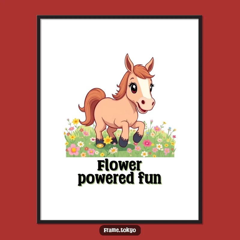 Funny Excited Horse Flower Field Poster: Bring Nature's Joy Indoors!