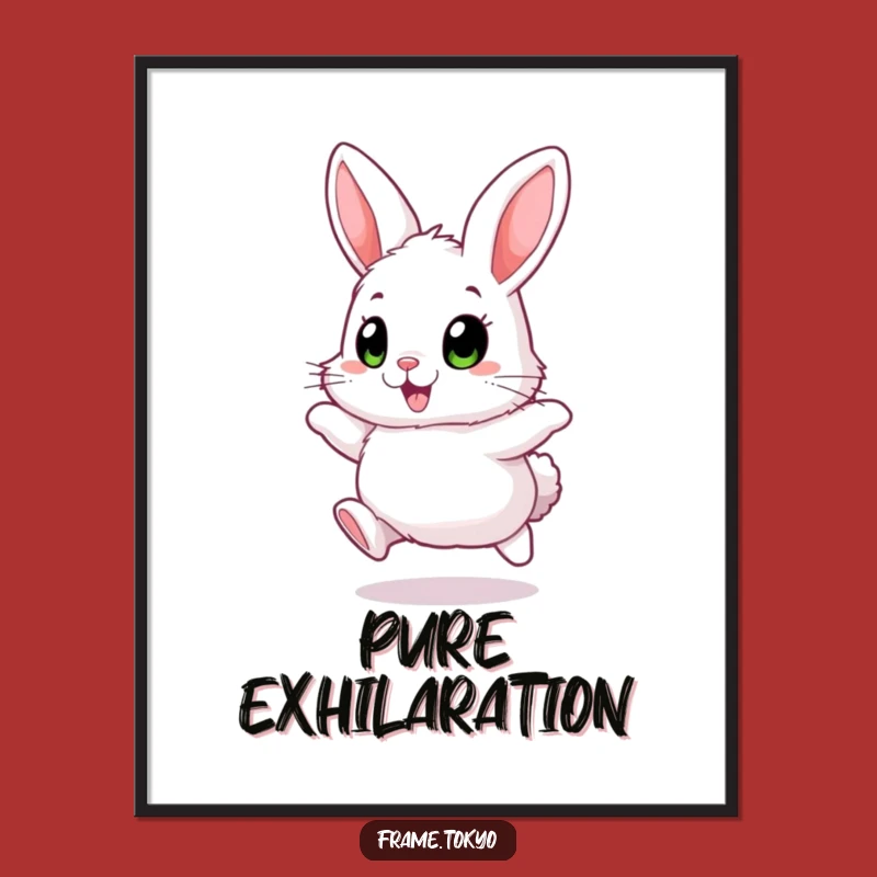 Funny Fluffy Rabbit Poster: Excitement and Joyful Hopping Art
