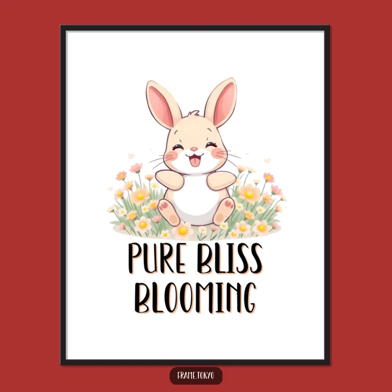Funny Happy Rabbit Flower Rolling Poster - Whimsical Wall Art for a Joyful Home