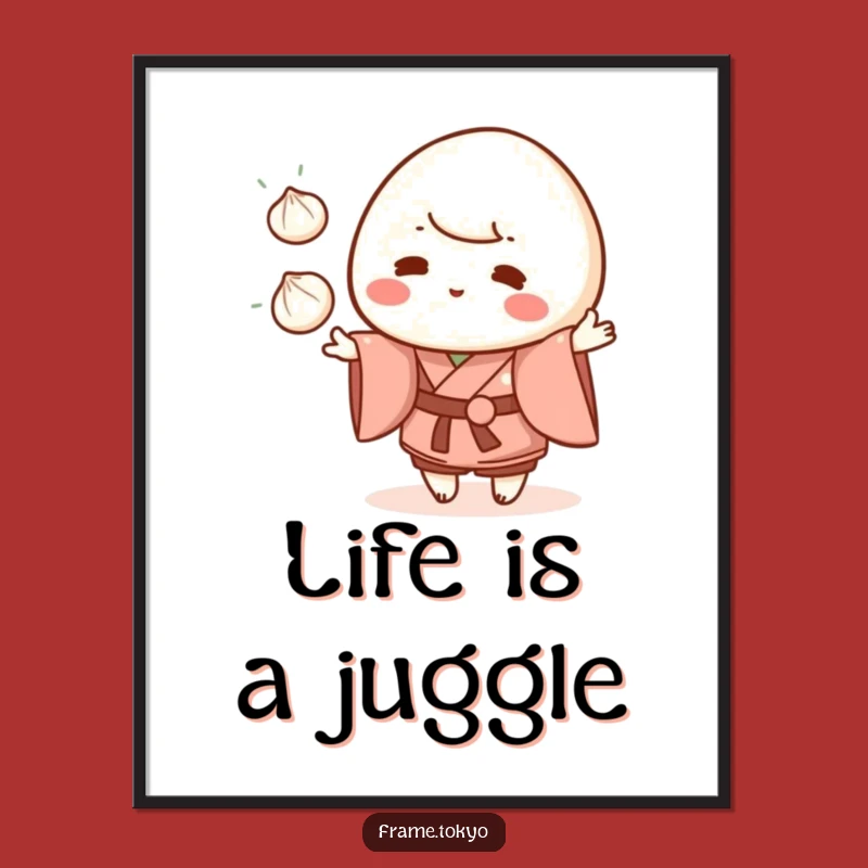 Funny Mochi Juggling Kimono Poster - Playful Dessert Character Art Gift