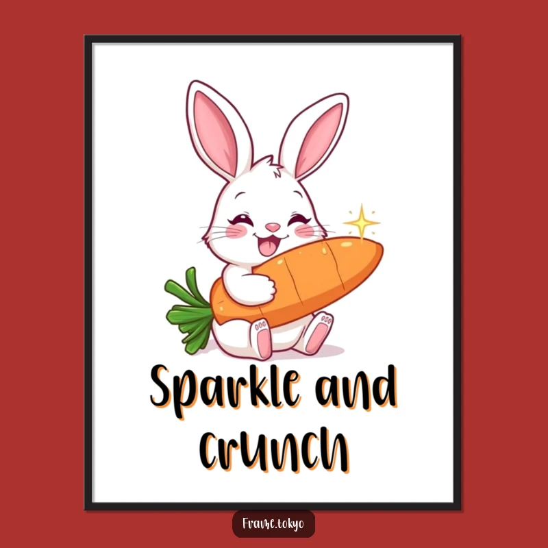 Funny Smiling Rabbit Carrot Nibbler Poster - Whimsical Veggie Art for Your Walls
