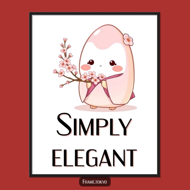 Funny Onigiri Kimono Poster: Shy Beauty with Cherry Blossoms!