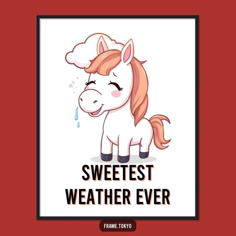 Funny Joyful Horse Smiling Cloud Poster - Whimsical Equine Art Gift