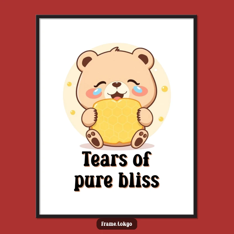 Funny Bear Honeycomb Poster: Joyous Tears Wall Art, Humorous Sweet Decor, Great Gift