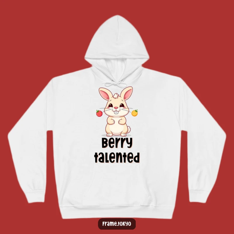 Cozy Funny Rabbit Berry Juggling Hoodie - Warm & Playful Wear for Chilly Days